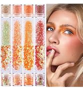 GABOX 8 Jars Sunset Orange Cosmetic Chunky Glitter Set, Holographic Nail Resin Glitter, Fine Powd...
