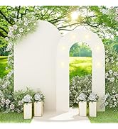 Jobkoo Arch Backdrop Stand Outdoor, 6.6FT+5.5FT Wedding Backdrop Arch Stand Cover with Lights, 2 ...