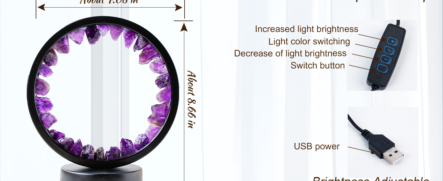 Raw Amethyst Round Table Lamp