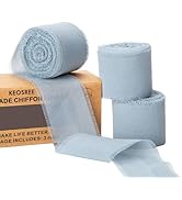 KEOSREE 3 Rolls Dusty Blue Handmade Chiffon Ribbon,1.5" x 21Yd Frayed Fringe Silk Ribbons (3 Roll...