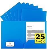 pmybupo Blue Plastic Folders with Pockets,25 Pack Document Folders with Business Card Slot,2 Pock...