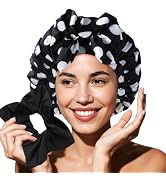 Years calm Large Satin-Lined Shower Cap for Women with Detachable Bow | Waterproof Double Layer B...