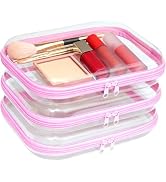 PGAXM 3PCS Clear Hard Plastic Zipper Case, Double Zippers Hard Pouch, Portable Travel Organizer B...