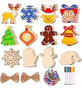 Max Fun 60Pcs Christmas Wooden Ornaments Unfinished Predrilled Wood Slices Circles for Crafts Xma...