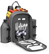 ALLCAMP OUTDOOR GEAR Picnic Backpack for 2 Person W/ Detachable Bottle/Wine Holder, Fleece Blanke...