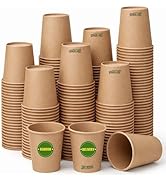 Biotakeware 300 Pack 8 oz Disposable Paper Cups, Brown Coffee Cups Unbleached Kraft Paper, Sturdy...