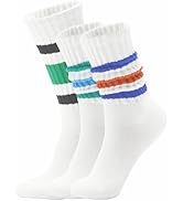 Acomono Retro Striped Slouchy Crew Socks for Men & Women 3 Pairs Cotton Athletic Tube Cushioned C...
