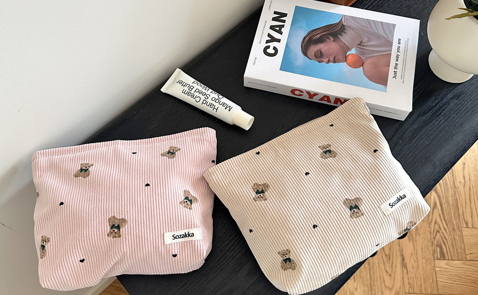 Cute Small Soft Corduroy Zipper Makeup Bag for Purse