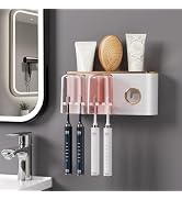 VegStow Adhesive Toothbrush Holder with Toothpaste Dispenser, 2 Cups Wall Mounted Bathroom Organi...