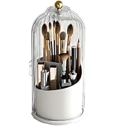 Zufudo Makeup Brush Holder Organizer with Lid 360° Rotating Makeup Organizer Countertop Dustproof...