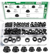 Aienxn 136PCS 6 Metric Sizes Black Carbon Steel Hex Flange Nuts Assortment Kit -M3, M4, M5, M6, M...