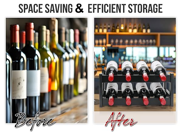 Bamboo Wine Rack, 2-Tier 8 Bottles Wine Storage Cabinet Shelf, Natural Wine Racks Countertop