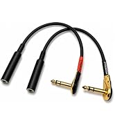 KOOKFJLLZ TRS 1/4 Right Angle Guitar Patch Cable Male to Female 1ft 2Pack | 24K Gold Plated OFC C...
