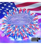 JMEXSUSS Red White & Blue Lights Clear Wire, 66 Ft 200 LED 4th of July Decorations String Lights ...