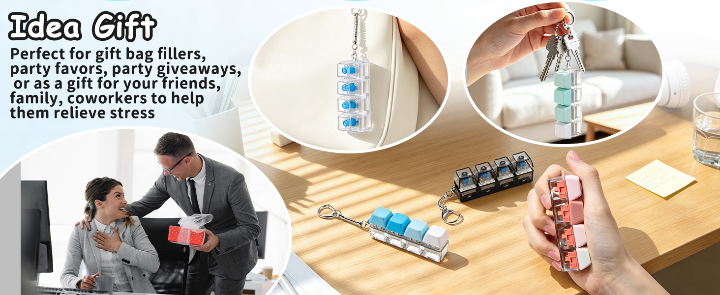 Keyboard Fidget Toy, Keychain 4 Key Mechanical Clicker Finger Press Toy