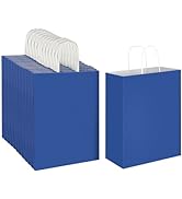Oikss 100 Pack 10x5x13 Royal Blue Kraft Paper Bags with Handles Bulk for Birthday Party Favors Gr...