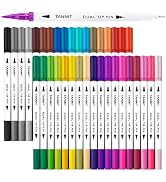 Dual Brush Marker Pens for Coloring Books, Tanmit Fine Tip Coloring Marker & Brush Pen Set for Jo...
