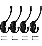 Kruodop 4Pcs Coat Hooks Wall Hooks for Hanging Heavy Duty, Wall Mounted Black Towel Hooks, Metal ...