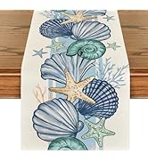 Artoid Mode Sea Shell Starfish Summer Table Runner,Spring Ocean Kitchen Dining Table Decoration f...