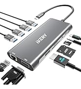 IKERY 11 in 1 USB C Hub - 4K HDMI & 1080P VGA Dual Display, 100W PD Charging, RJ45 Ethernet, SD/T...