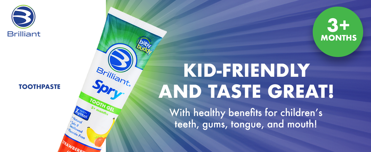 Brilliant Oral Care Kids Fluoride Free Toothpaste, Spry Gel with Xylitol