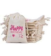 "Happy Birthday" 10 Premium Organic Muslin Drawstring Bags 4x6 - Happy Birthday Gift Bag Kits & H...