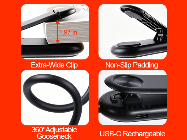 rechargeable red book light clip on