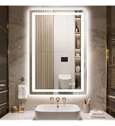 Delma LED Bathroom Mirror with Lights, 36x24 Mirror for Bathroom Sink, Anti-Fog, Dimmable, Front ...