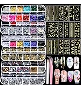 Teenitor Nail Art Kit with 15 Sheets Gold Stickers, 6 Boxes of Gems, Tools & Rhinestones, Supplie...