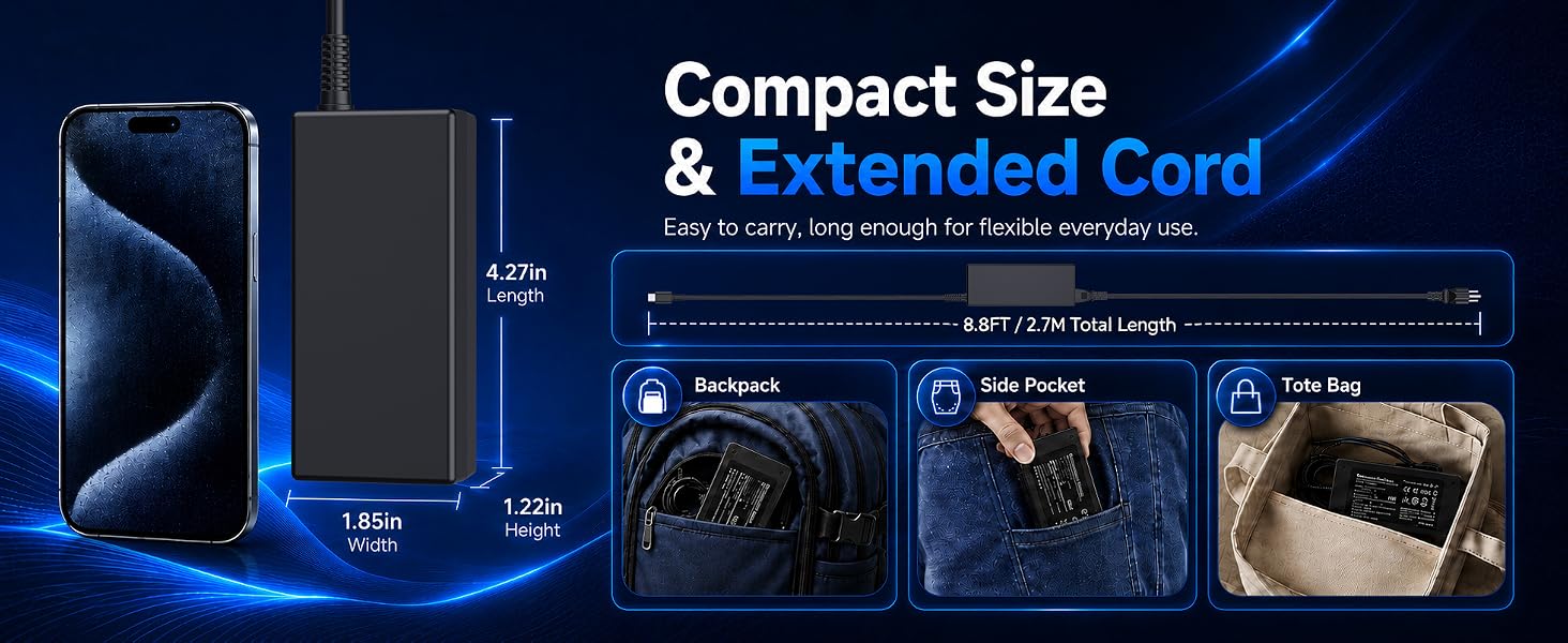 Compact Size& Extended Cord