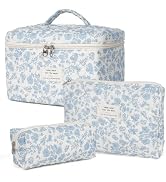 Makeup Bag, Quilted Makeup Bag,Large Floral Cosmetic Bag for Women,Cotton Makeup Bag Set,Flower T...