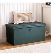 oakvivo Folding Storage Ottoman Bench, Leather Foot Rest Stools with Rivet Design, 15" D x 30" W ...