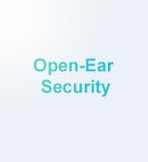 Text in light blue font on a white background reading 'Open-Ear Security'.
