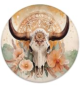 BILLAION Boho Western Bull Skull Floral Mouse Pad for Desk, Mystical Spiritual Cow Skull Western ...