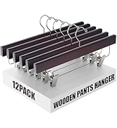 Ulimart Wooden Pants Hangers 12 Pack With Clips - Adjustable Heavy Duty for Skirts, Jeans, Slacks...