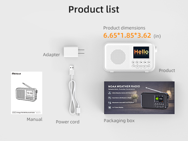 package list with power cord and adapter