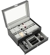 MYFULLY 12 Slots Watch Case with Jewelry Organizer Drawer for Women Men, PU Leather Watch Collect...