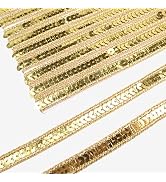 ZNZAKKA Gold Sequin Ribbon Trim Sequin Braid Trim Flat Glitter Ribbon for Sewing, 10 Yards