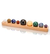 ZENFUN Nine Planets in Solar System with Wooden Stand, Natural Gemstones Sphere Solar System Mode...