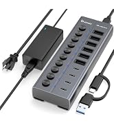 Powered USB Hub, 10-Port USB C Hub with 6 USB-A 3.2, 4 USB-C 3.2 Ports, Individual Switches and 1...