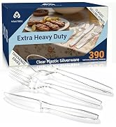 390 Count Clear Plastic Silverware,Clear Utensils Heavy Duty,Disposable Plastic Cutlery Bulk Sets...