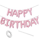 Light Pink Happy Birthday Balloon Banner,16 Inch Mylar Foil Letters Balloon Sign f for Birthday D...