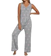 PrinStory Womens Pajama Sets Soft Knit Pjs 2 Piece Sleeveless Pajama Set Summer Lightweight Pj wi...