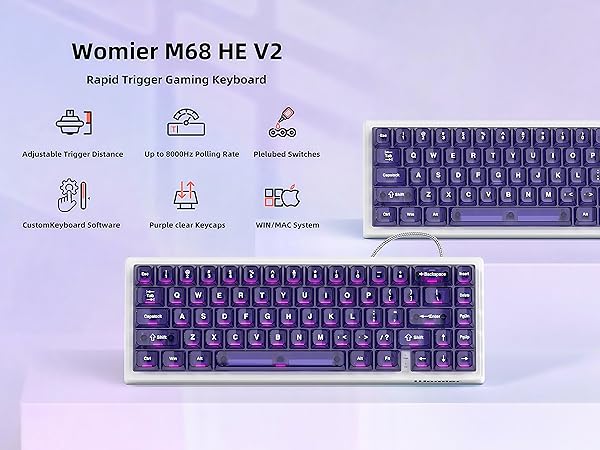 M68 HE V2 60% Wired Gaming Magnetic Keyboard,Hall Effect Gaming Keyboard Rapid Trigge