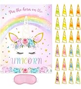 WERNNSAI Pin The Horn on The Unicorn Party Game - Unicorn Party Game Girls Rainbow Birthday Decor...