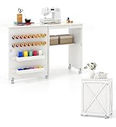 Giantex Folding Sewing Table - Farmhouse Sewing Machine Cabinet with Barn Door, 18 Pegs, 2 Storag...