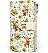 GIANCOMICS Highland Cow Womens Wallet RFID Blocking, Sunflower Credit Card Holder Bifold, PU Leat...