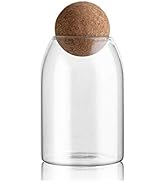 MOLADRI 800ML/27Oz Clear Glass Storage Cute Canister Holder Ball Wood Cork Top, Modern Decorative...