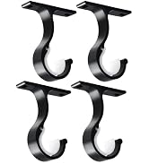 Curtain Rod Bracket, Heavy Duty Ceiling Curtain Rod Holders 4 Pack Black Curtain Rod Hooks Hanger...