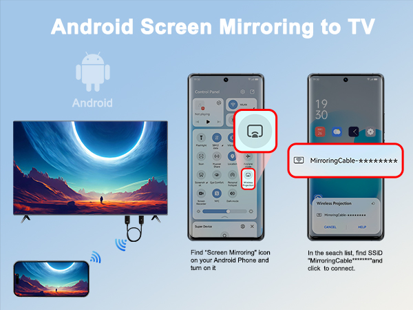Android wireless mirroring cable